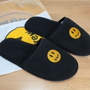 DREW Black Slip-On Slippers with Yellow Smiley Logo Dust Bag L/XL